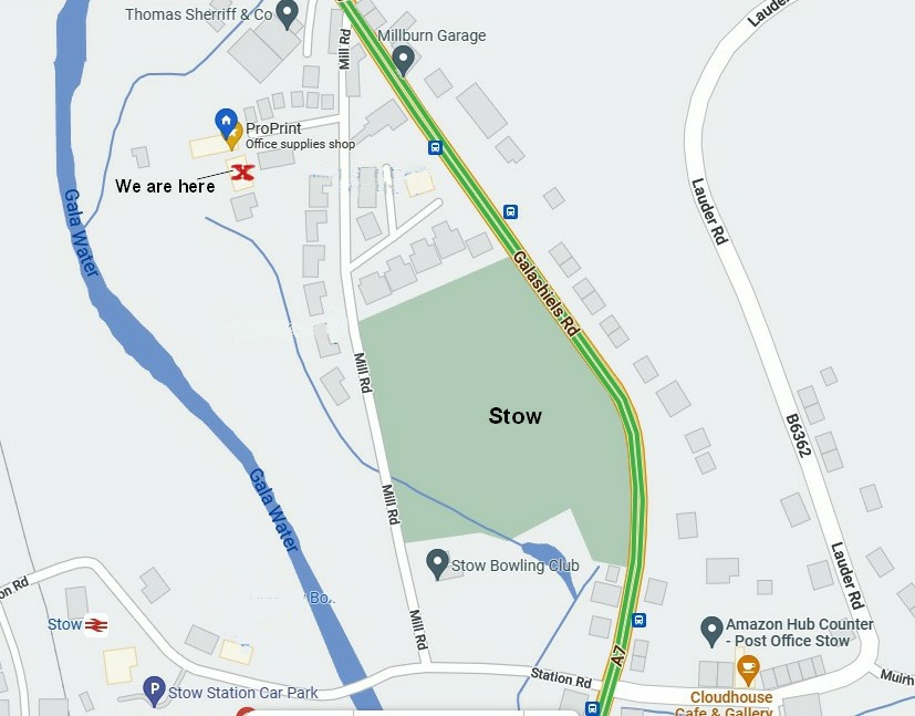 Location Map for Inkjet-Direct.com showing where our premises are in Stow Galashiels